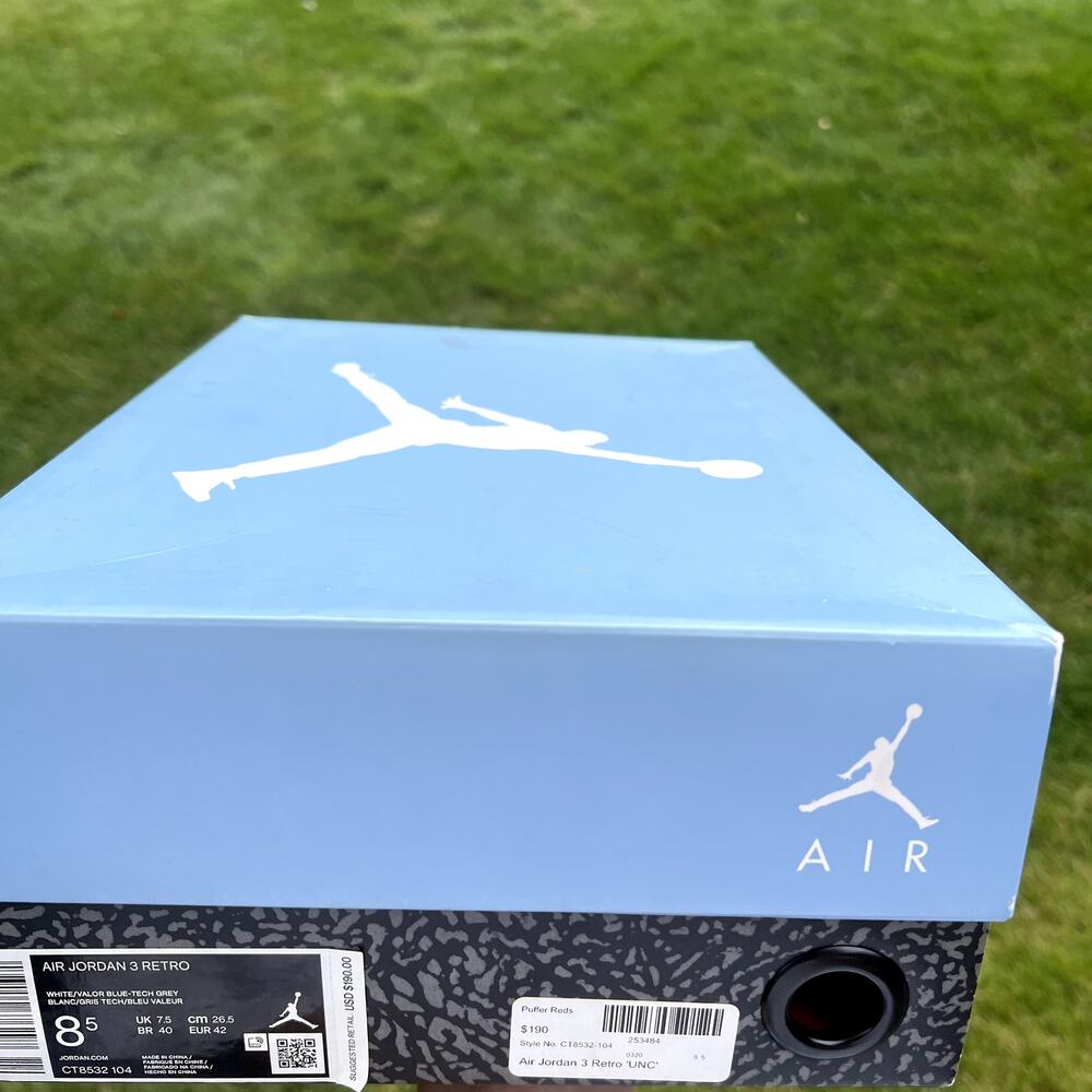 Size 8.5 - Nike Air Jordan 3 Retro UNC Men's Shoes - Ships Now - Picture 10 of 10